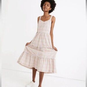 Madewell Gingham Sweetheart Ruffle-Tiered Midi Dress